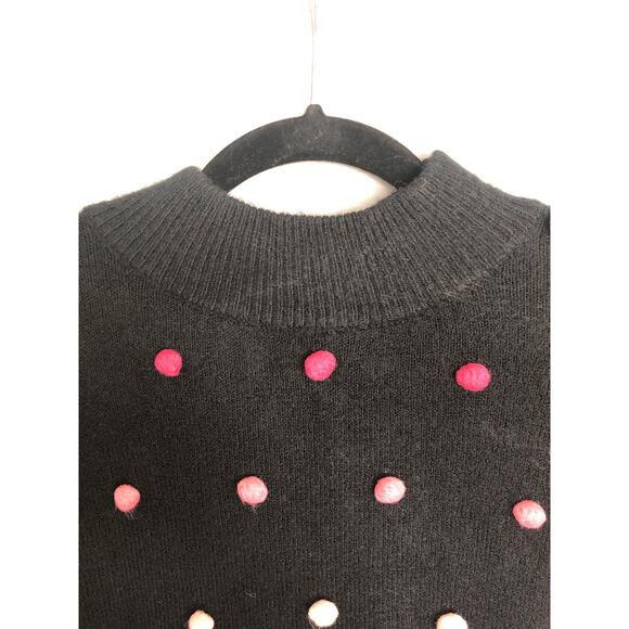 CeCe Pom Pom Sweater Women's Size Large Ribbed Trim Black NEW - Picture 2 of 6